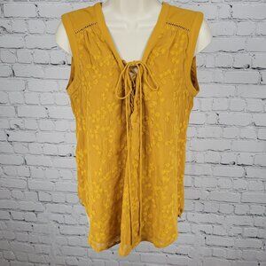 Maeve Anthropologie Gold Floral Embroidered Lace Up Sleeveless Blouse Top Size 4